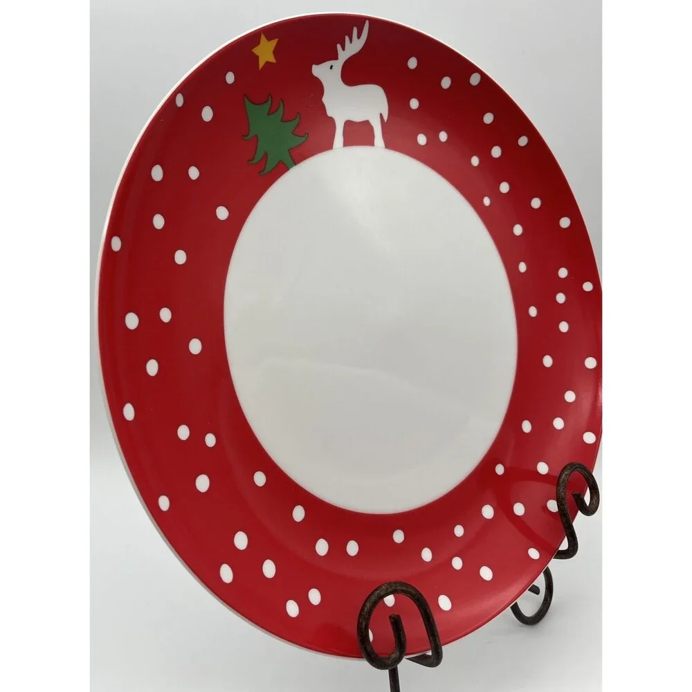 2 Ponette Japan Christmas Charger Platter Christmas Tree Red Reindeer Decor 12